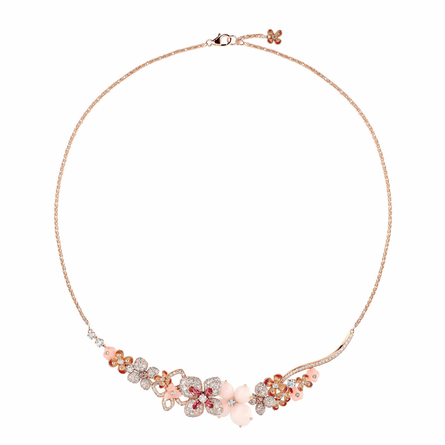 SM-082481 Hydrangea Full Diamond Tie Chain Necklace