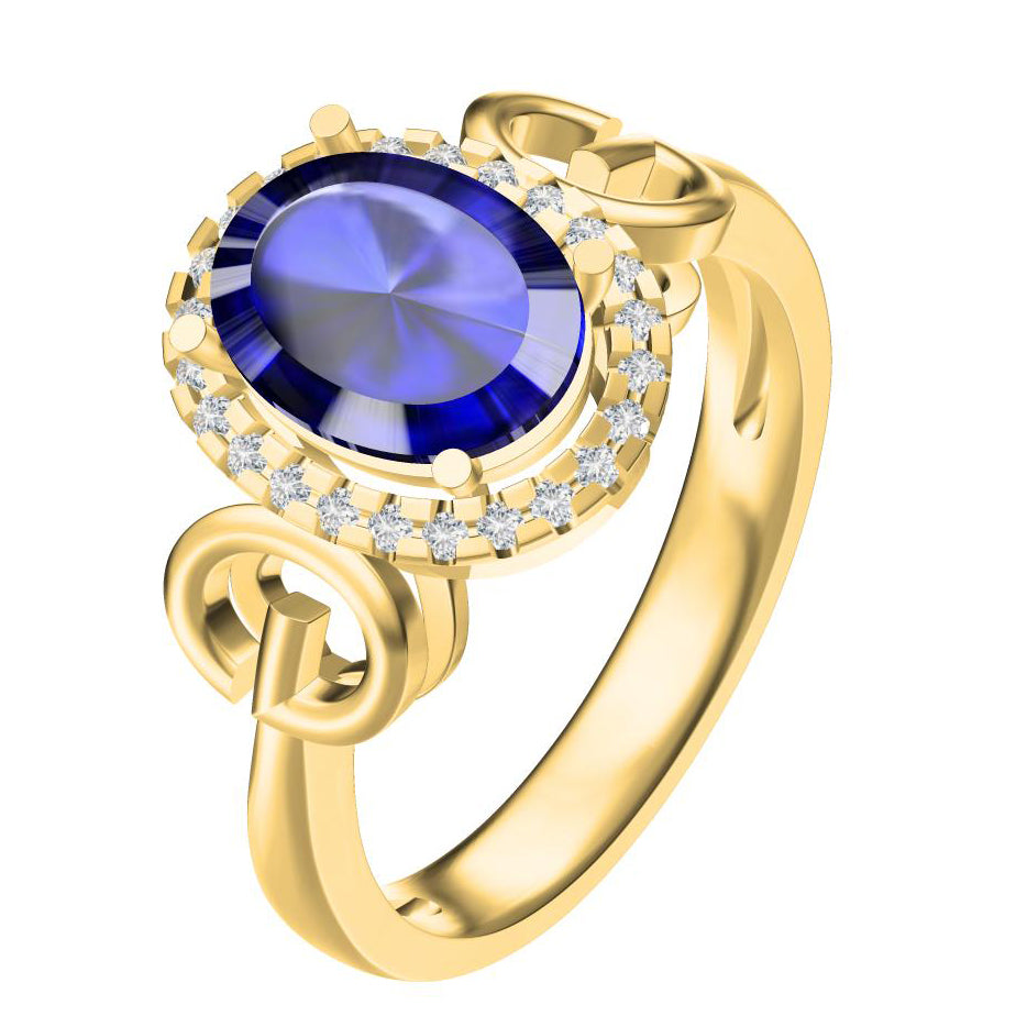 GC-687494 egg-shaped gem stone letter G high shoulder ring