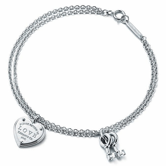 TIF23903544 light gold double key heart-shaped lock bracelet