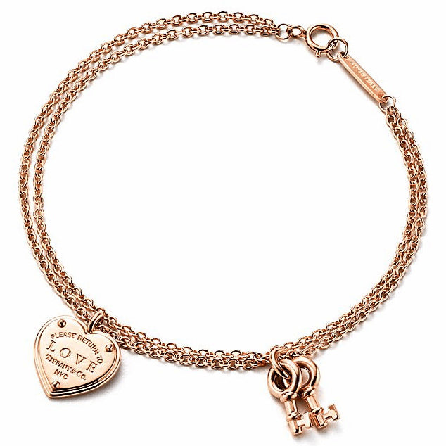 TIF23903544 light gold double key heart-shaped lock bracelet