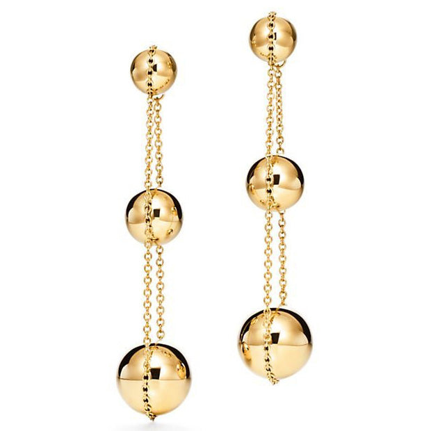 TIF86292960 Light Gold Edition Triple Gold Beads Ball Earrings