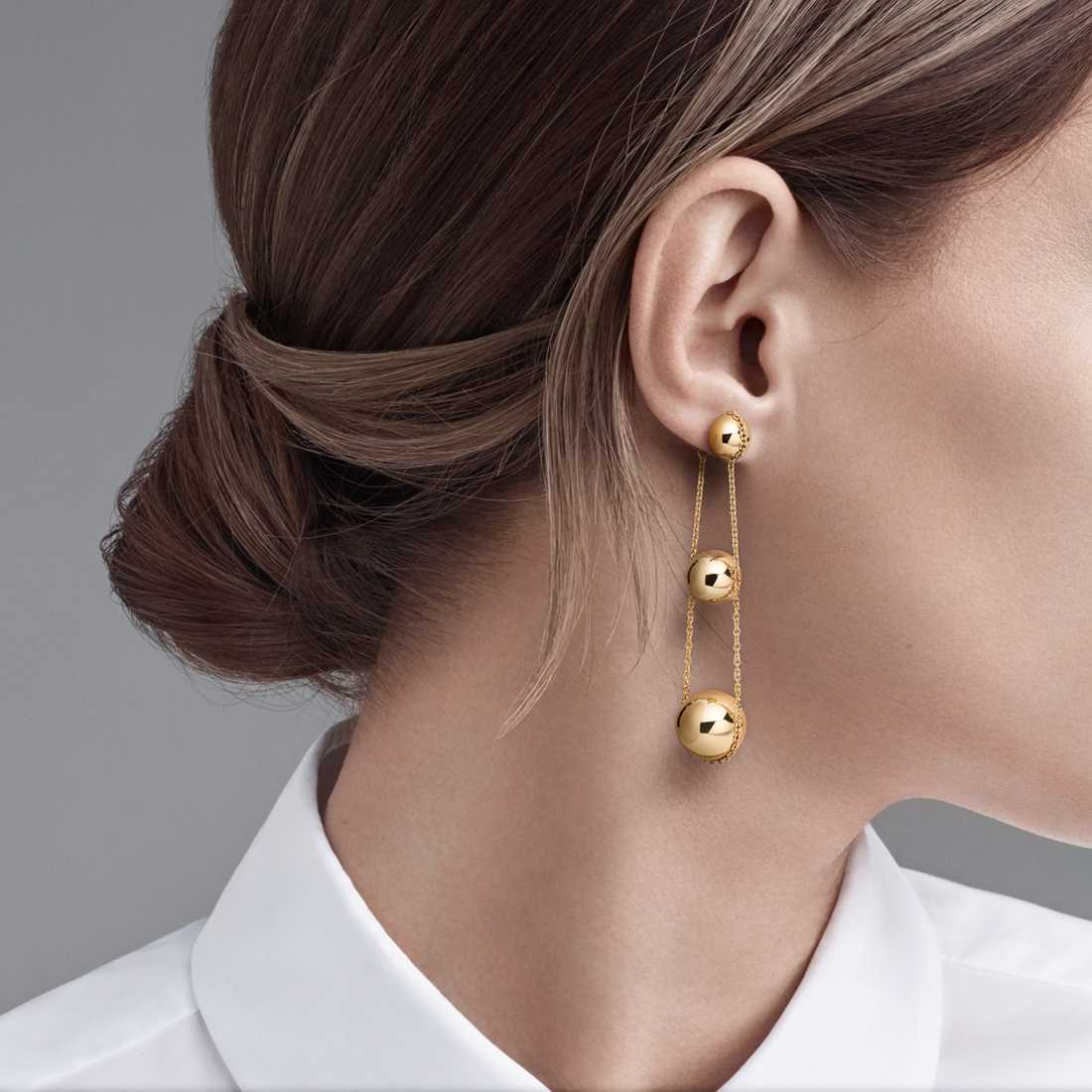 TIF86292960 Light Gold Edition Triple Gold Beads Ball Earrings