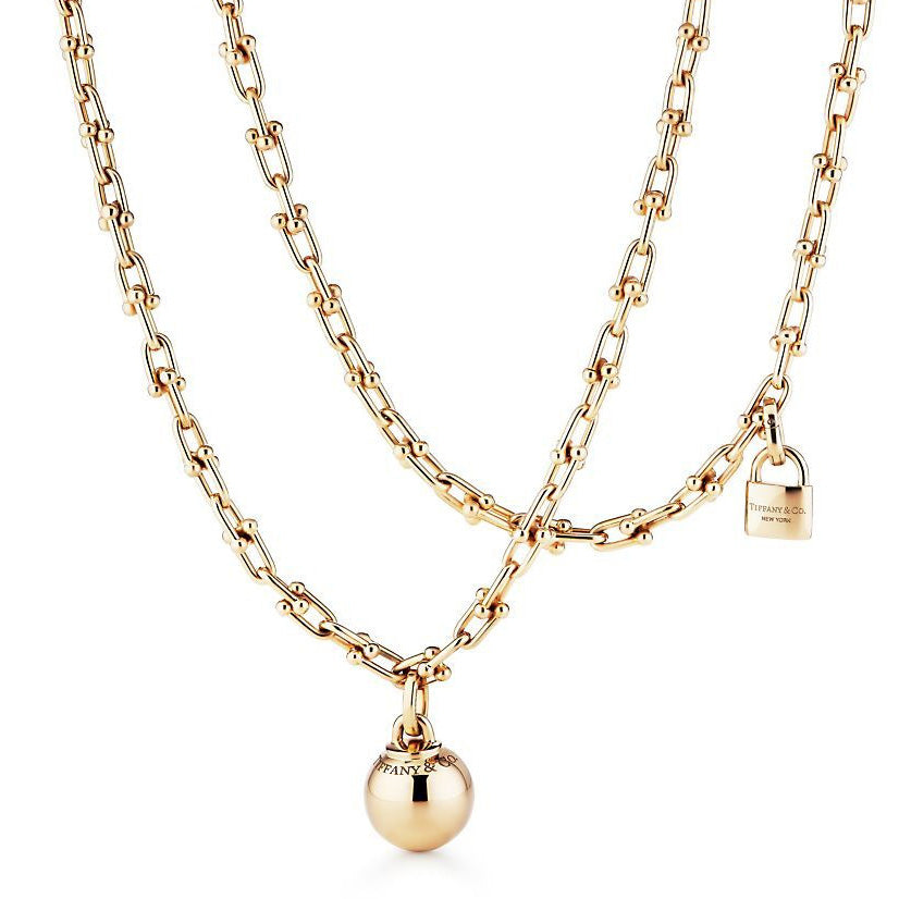 TIF31413438 light gold ball lock winding necklace