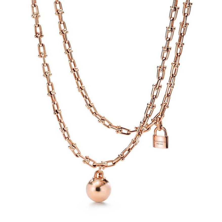 TIF31413438 light gold ball lock winding necklace