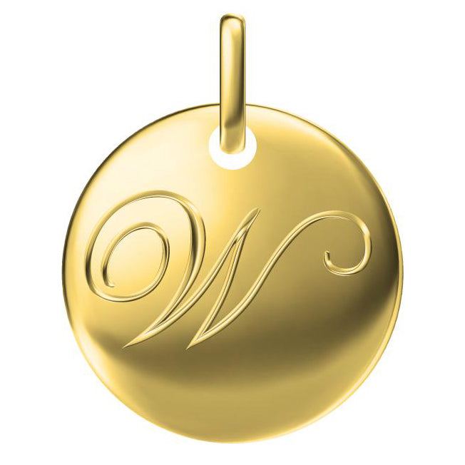 TIF3451075 light gold disc letter W pendant