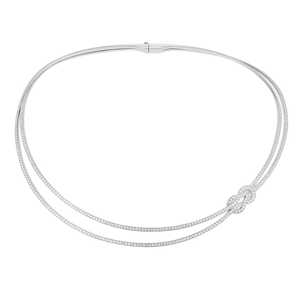 FLD-85524 Twisted 8-shaped knotted ribbon necklace full of diamonds