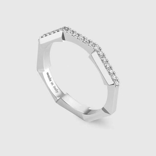 GC-662140 3mm wide striped half diamond trapezoid block ring