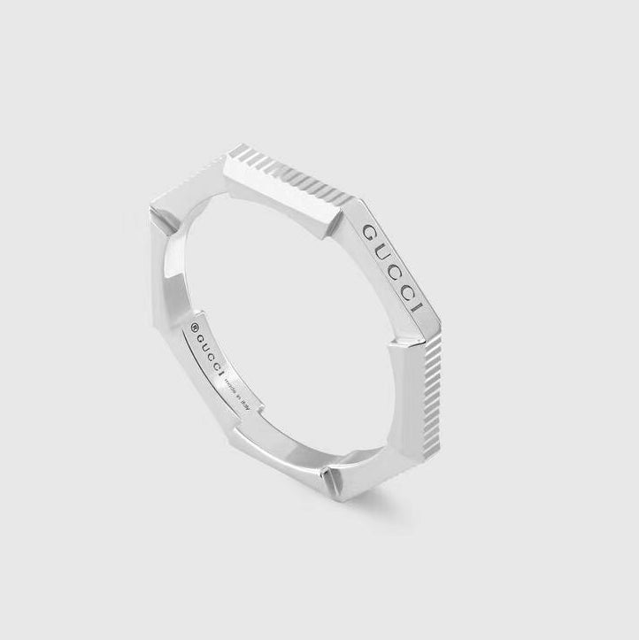 GC-662097 3mm wide striped light gold stacked trapezoidal block ring