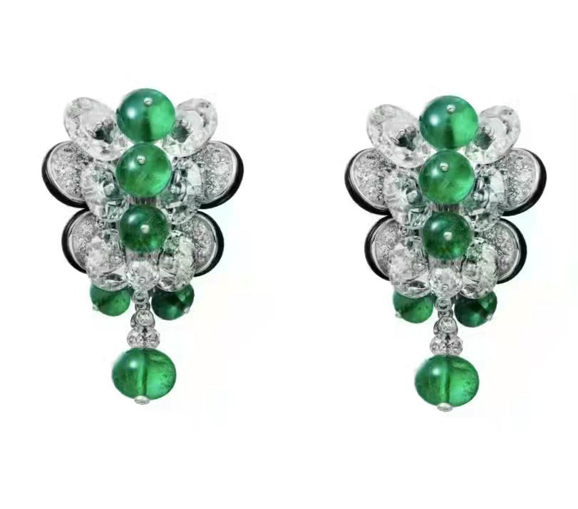 KDY-C6789856 round bead emerald earrings
