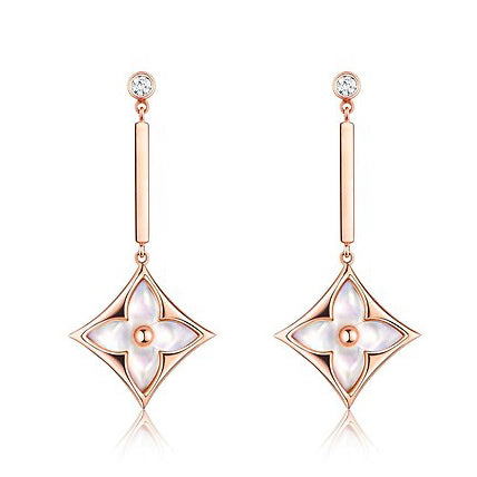 LV-Q96422 four-leaf clover flower plum blossom dart white shell earrings