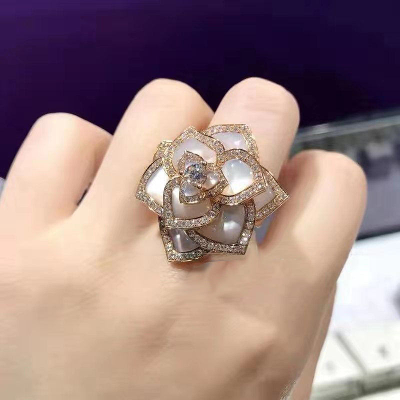 BJ-G34H4500 ribbon flower diamond petal mother-of-pearl ring