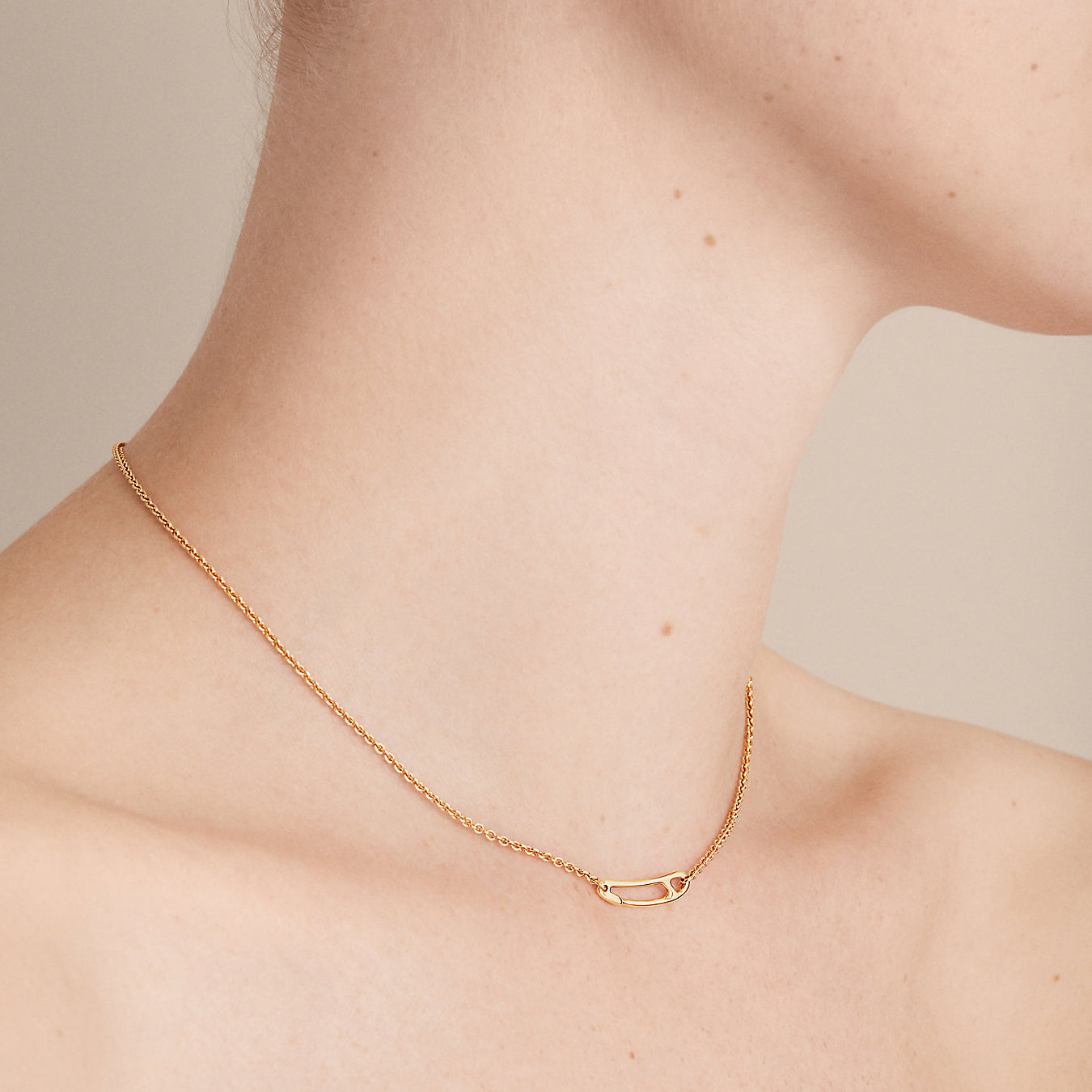 AiHshi-H217309B light gold paper clip necklace-2