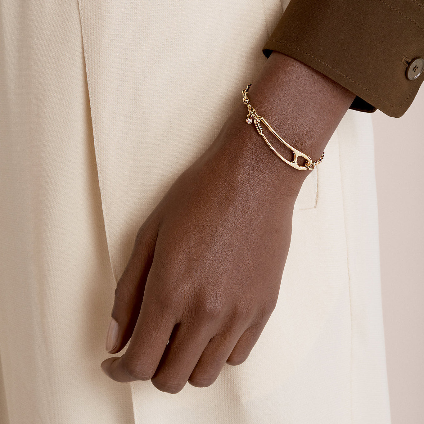 AHS-H217438B single diamond light gold paper clip bracelet 17#