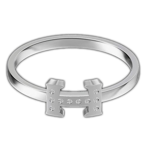 AiHshi-H175997B diamond H letter light gold straight arm ring 11#