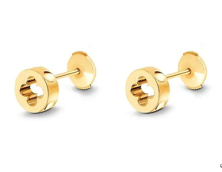 LV-Q96579 7.7mm wide round four-leaf clover light gold stud earrings