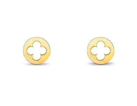 LV-Q96579 7.7mm wide round four-leaf clover light gold stud earrings
