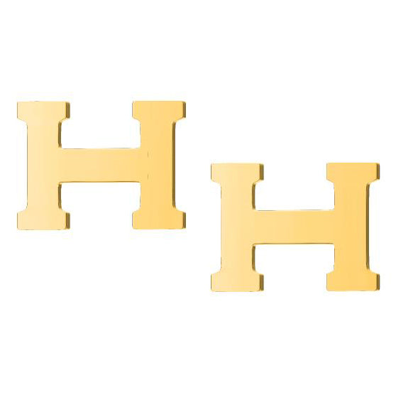 AHS-H133872F light gold flat letter H earrings (12.3mm)