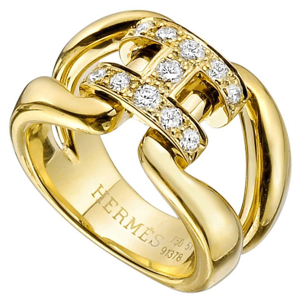 爱H仕-H166840B镶钻H光金叉臂戒指25#