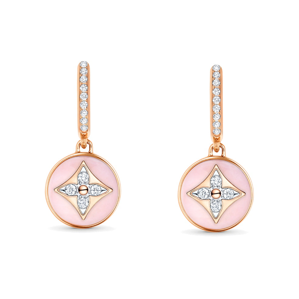 LV-Q96951 Pink Opal Stone Diamond Earrings Plum Blossom Darts