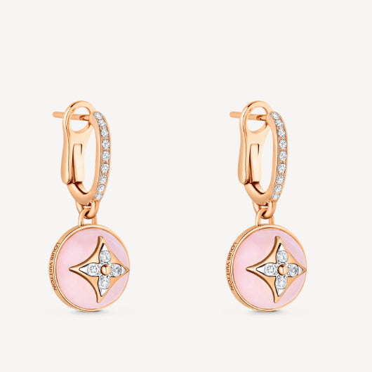 LV-Q96951 Pink Opal Stone Diamond Earrings Plum Blossom Darts