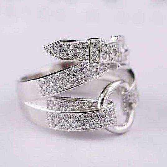 AiHshi-H199443B half-set diamond double belt ring 13#