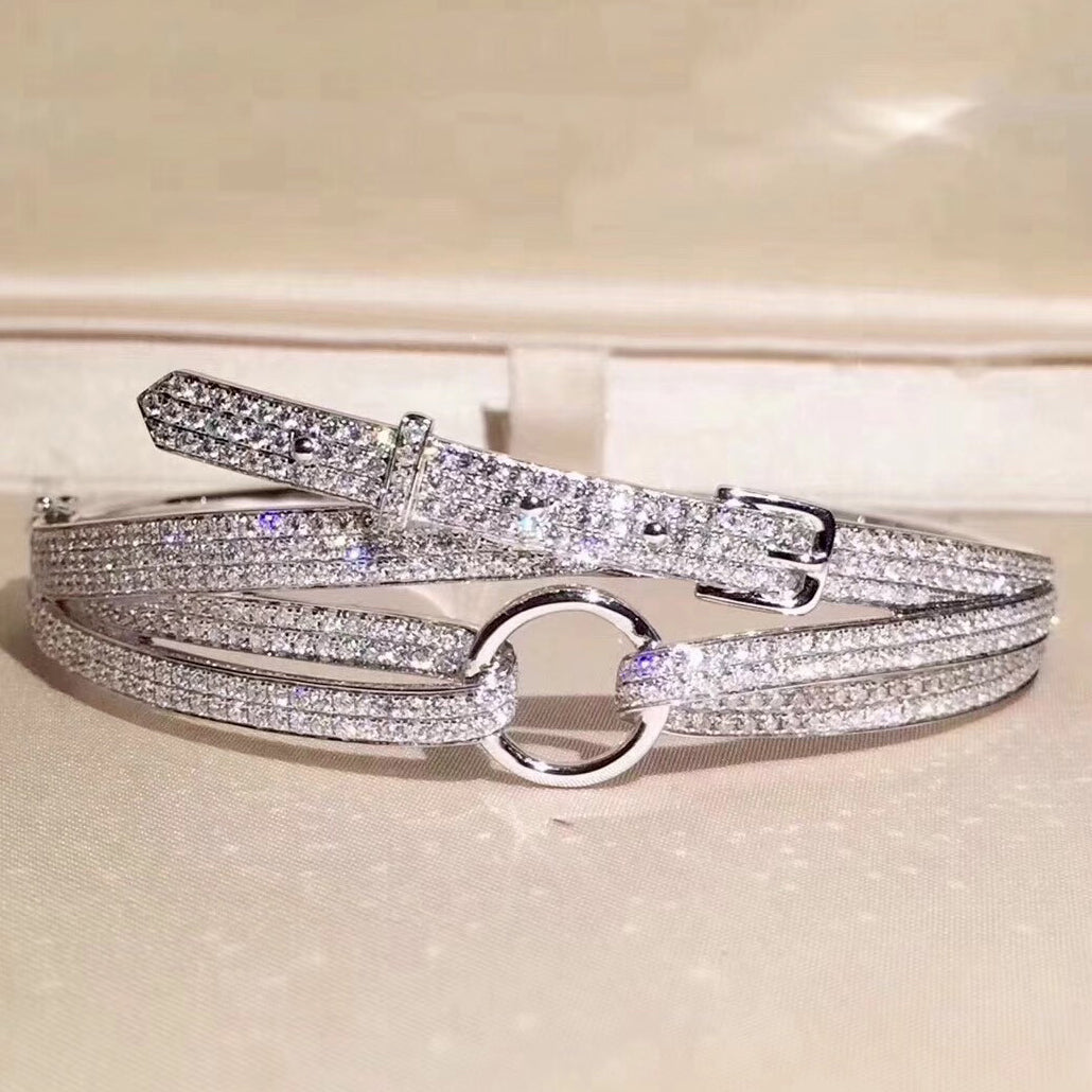 AiHshi-H132429B full diamond cross lines belt bracelet 17#