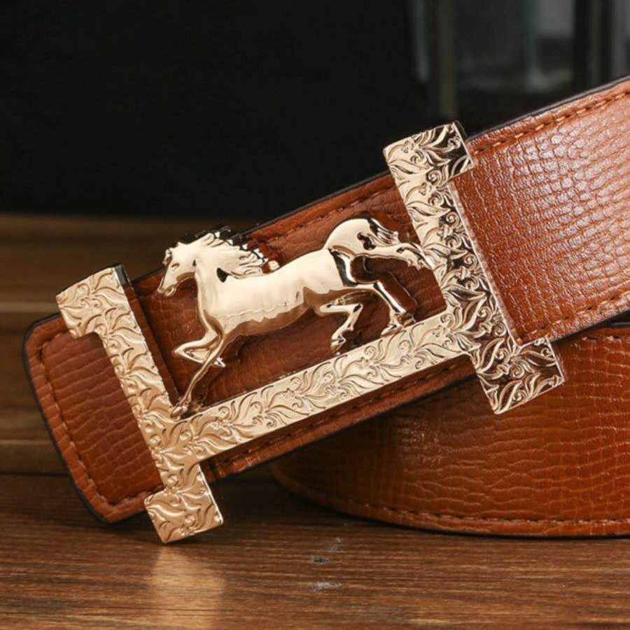 AiHshi-H218303T light gold pattern horse H belt buckle