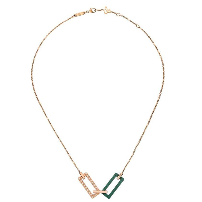 XB-819895-9007 Half Diamond Plaid Ceramic Tie Chain Pendant Necklace