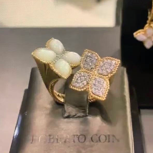 LBT-RI16441珍珠母贝扭绳飞镖四叶草开口戒指