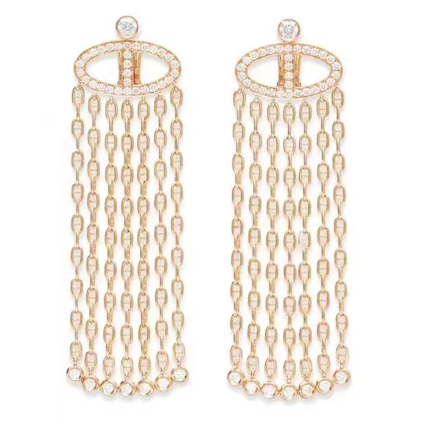 AiHshi-H515423B full diamond pig nose Japanese tassel stud earrings