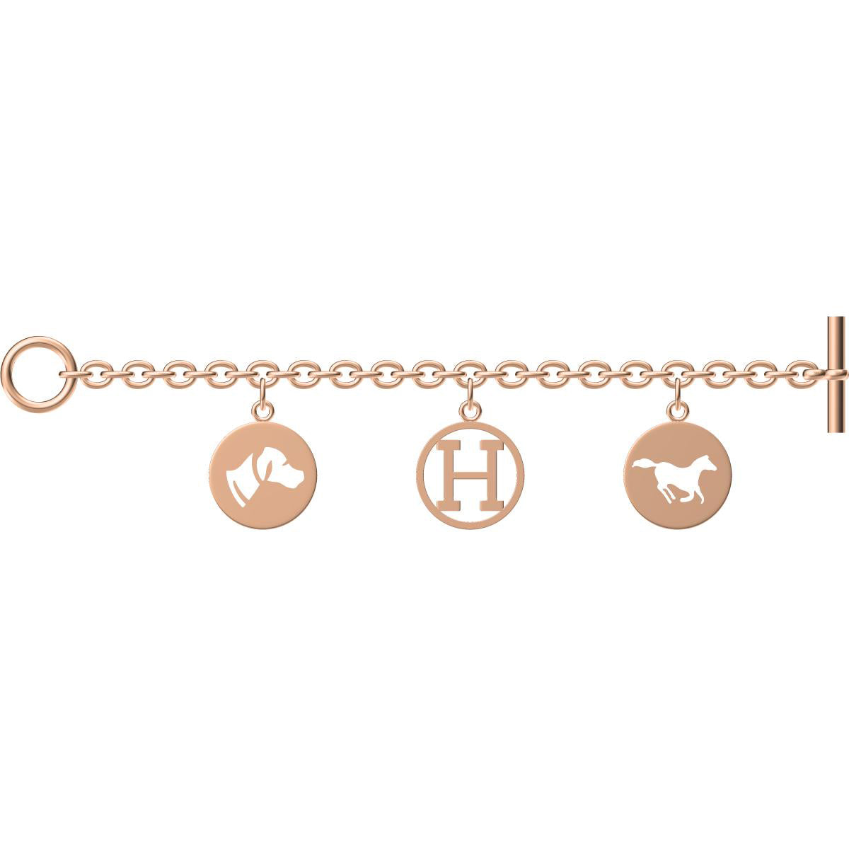 AHS-H29341 Light Gold Disc Letter H Animal Bracelet