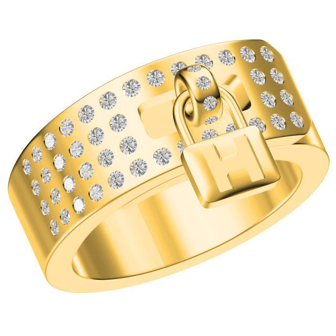 AiHshi-H441441B light gold lock half diamond wide arm ring 12#