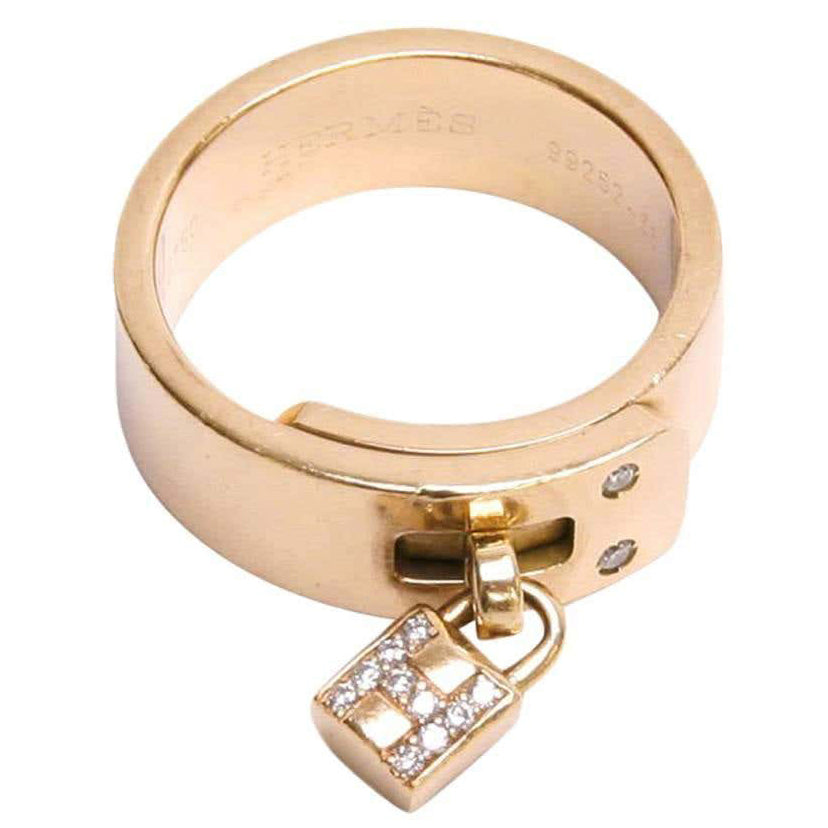 爱H仕-H306815B光金宽臂镶钻锁头戒指16.5#