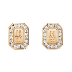 HW-EADWRDLGHWL small octagonal stone brand earrings letter logo
