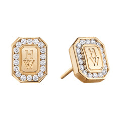 HW-EADWRDLGHWL small octagonal stone brand earrings letter logo