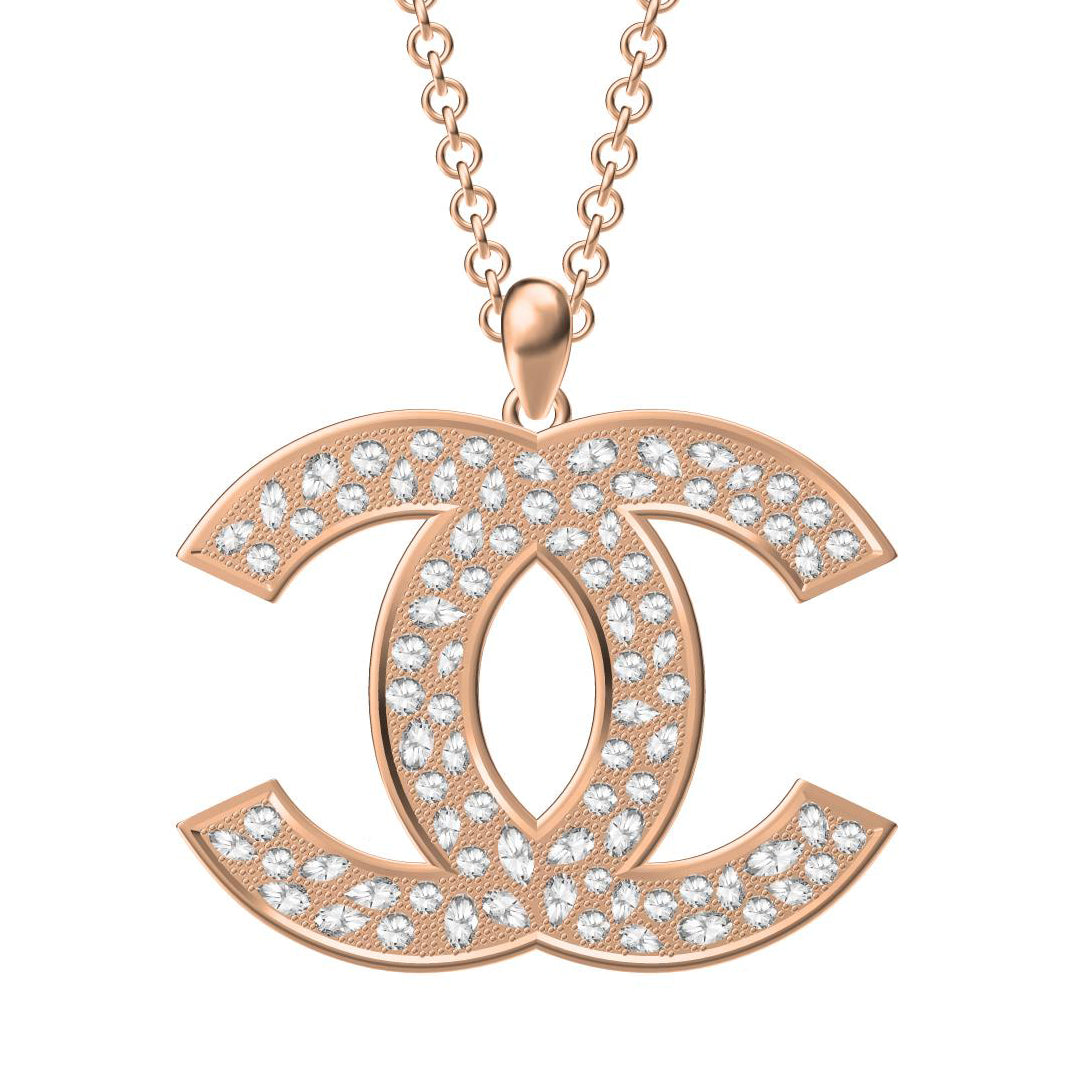 XNE-CNCP043 63mm special-shaped diamond double C pendant