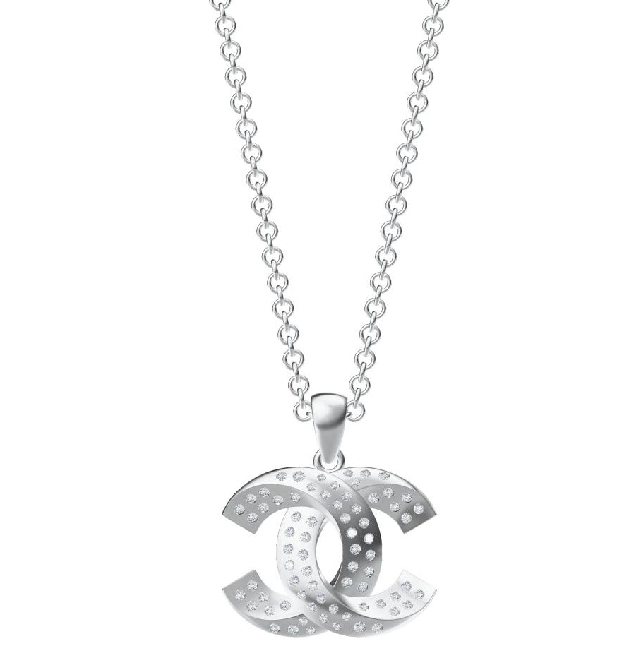 XNE-CNCP019 21mm double c full diamond pendant with two rows of stones