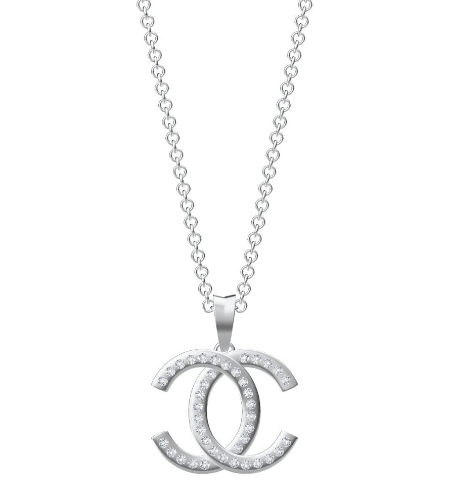 XNE-CNCP016 20mm single row diamond melon seed buckle version double C pendant