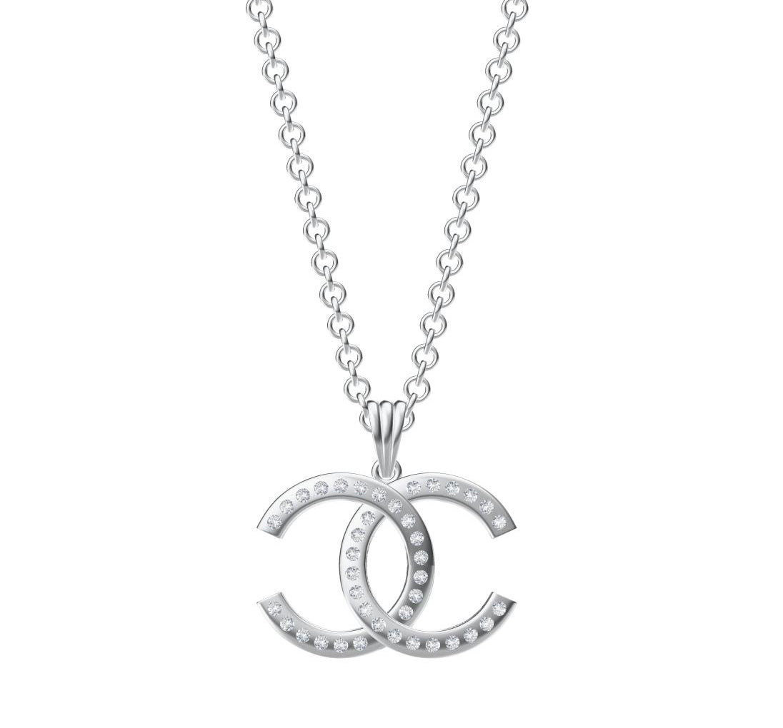 XNE-CNCP003 23.7mm single row diamond melon seed buckle version double C pendant