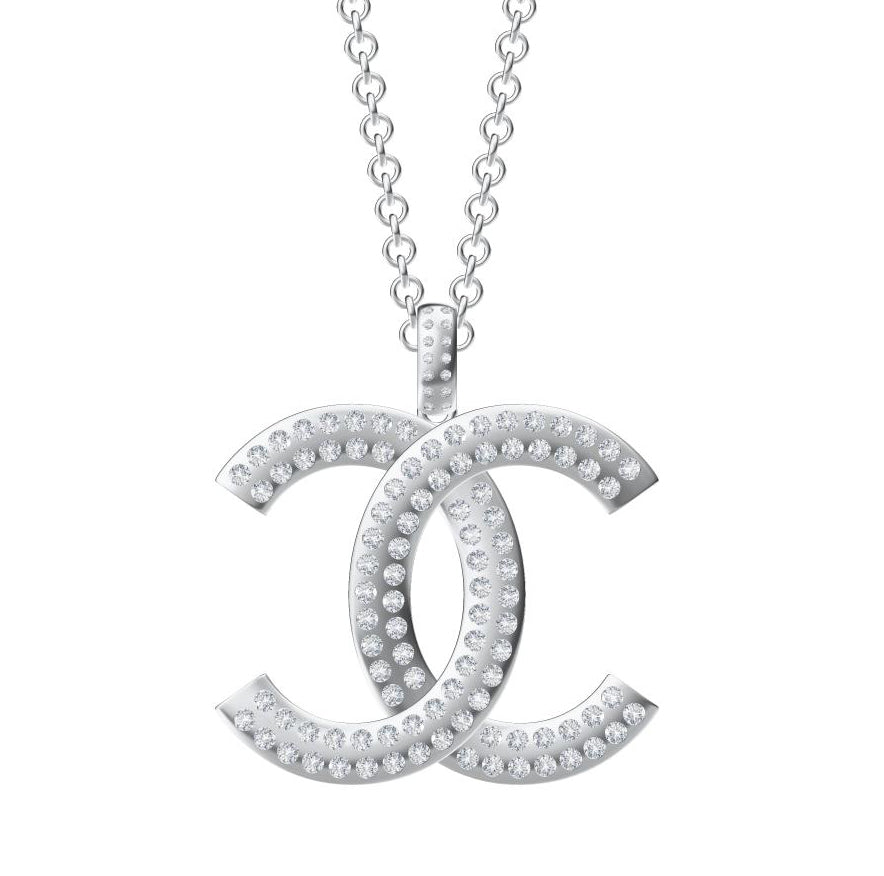 XNE-CNCP005 32mm double C full diamond sandwich pendant