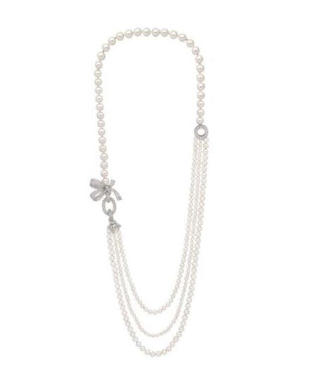XNE-J69377 Bow Pearl Necklace