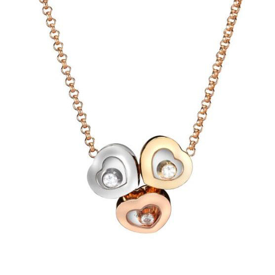 XB-819390-9001 three-heart glass movable color-separated bolt chain pendant