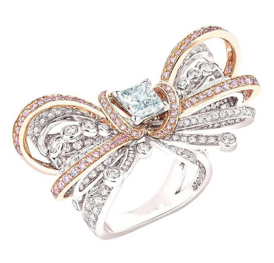 XNE-J61958 Bow Ribbon Square Diamond Ring