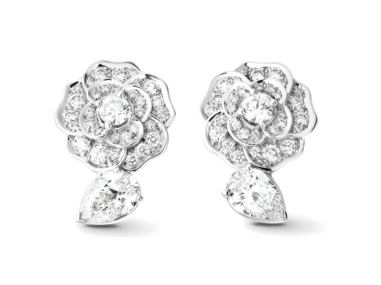 XNE-J11337 11mm山茶花波身满钻水滴耳钉