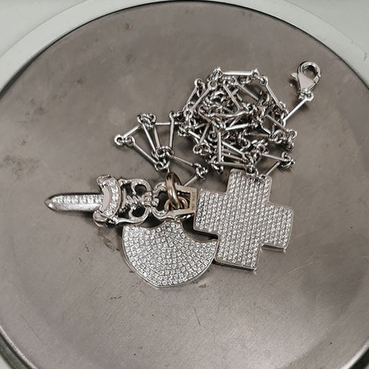 KLX-XL18370807 full diamond cross heart sword three-piece pendant set customer version