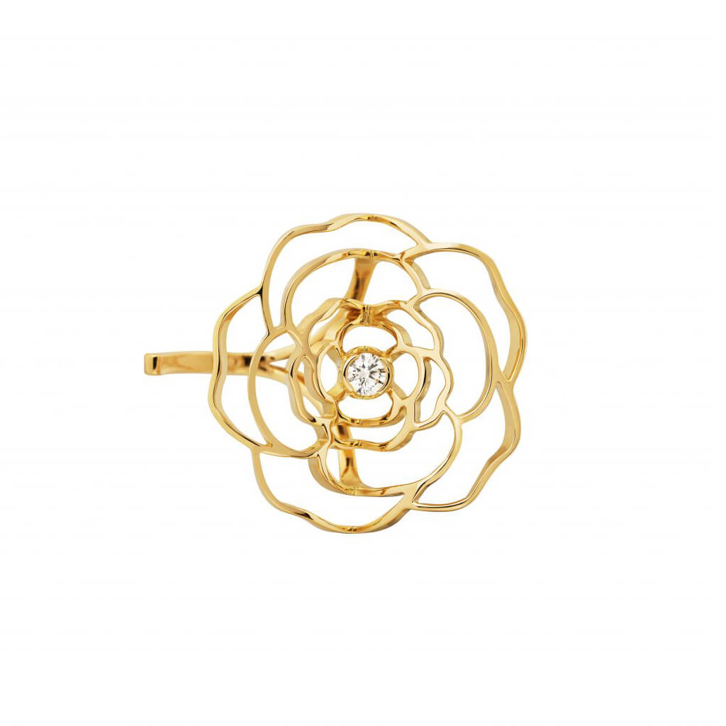 XNE-J11669 Camellia hollow solitaire ring