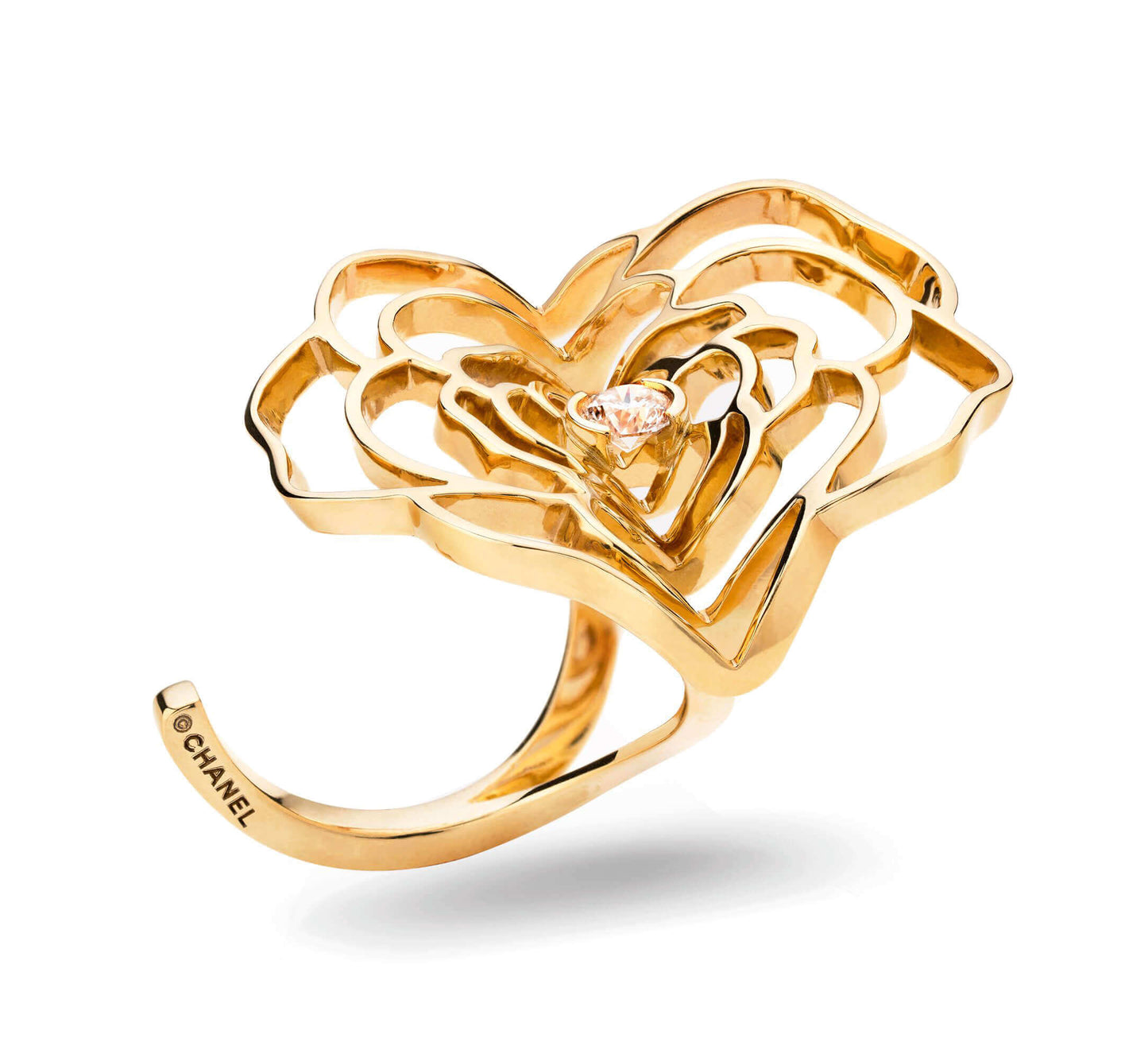 XNE-J11669 Camellia hollow solitaire ring