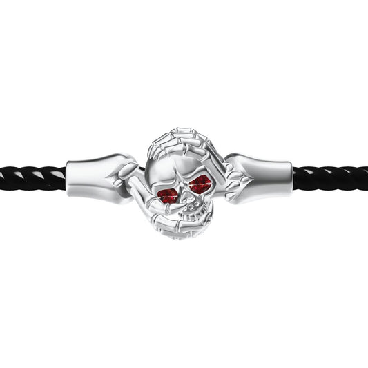 KLX-SZ31865639 egg-shaped diamond skull black rope bracelet