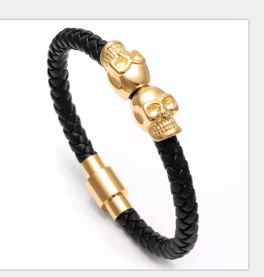 KLX-SZ35339611 double skull black rope bracelet