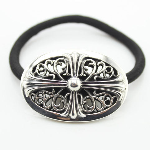 KLX-SZ96063820 light gold cross thatch black rope bracelet